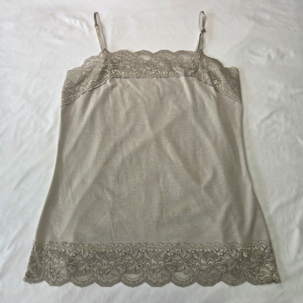 Cato M Vtg Taupe Lace Trim Cami Top Fairy Grunge Coquette Earthy Cottage‎ y2k